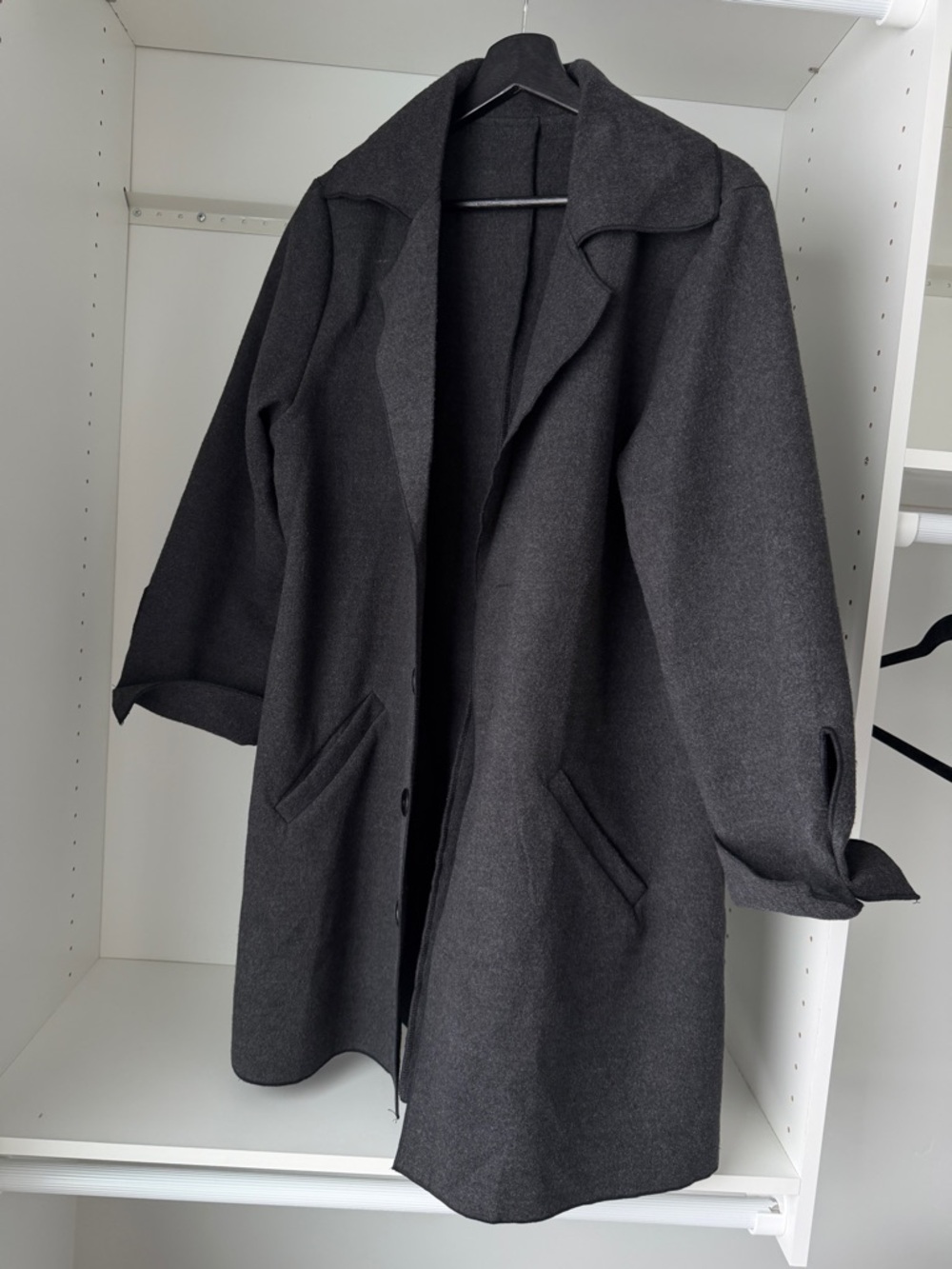 Women's Dark Gray Open-Front Coat - Classic Tailored Style